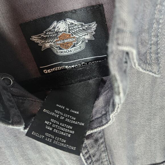 Harley-Davidson Shirt Men's XL Gray Long Sleeve Button Up Collared Pockets Logo - Picture 8 of 9